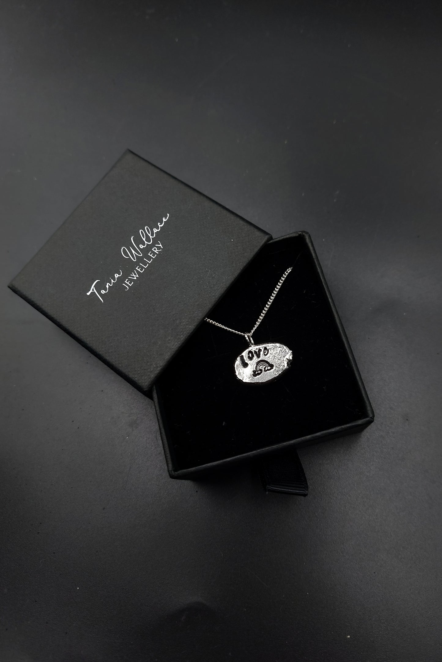 Molten Sterling Silver Pendant with 'Love' and a Rainbow