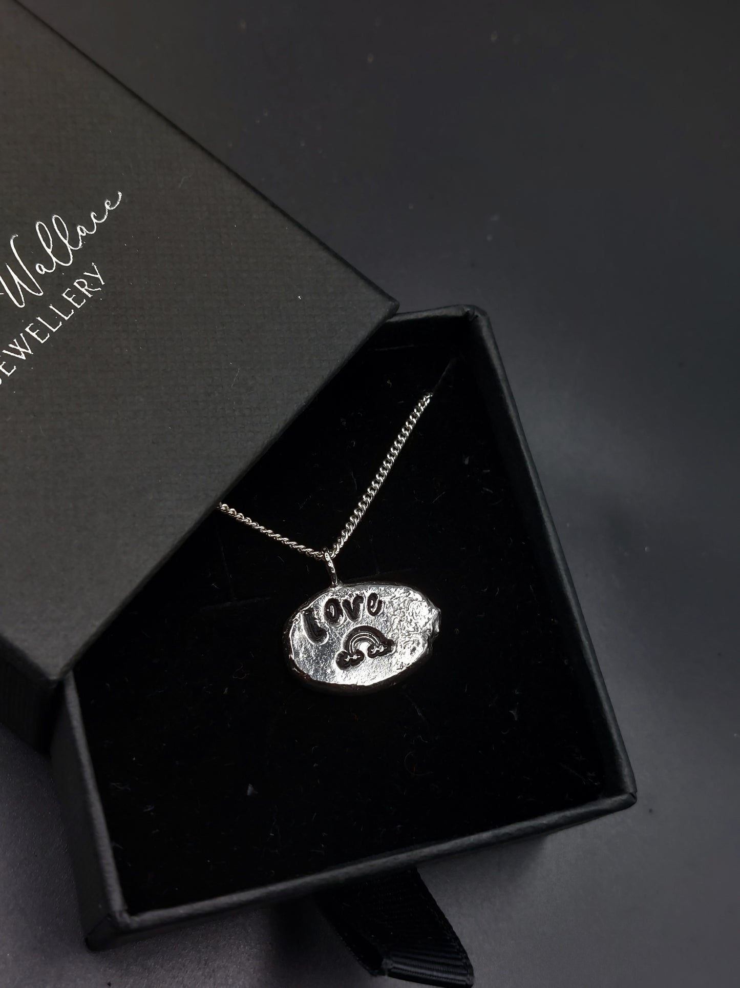 Molten Sterling Silver Pendant with 'Love' and a Rainbow