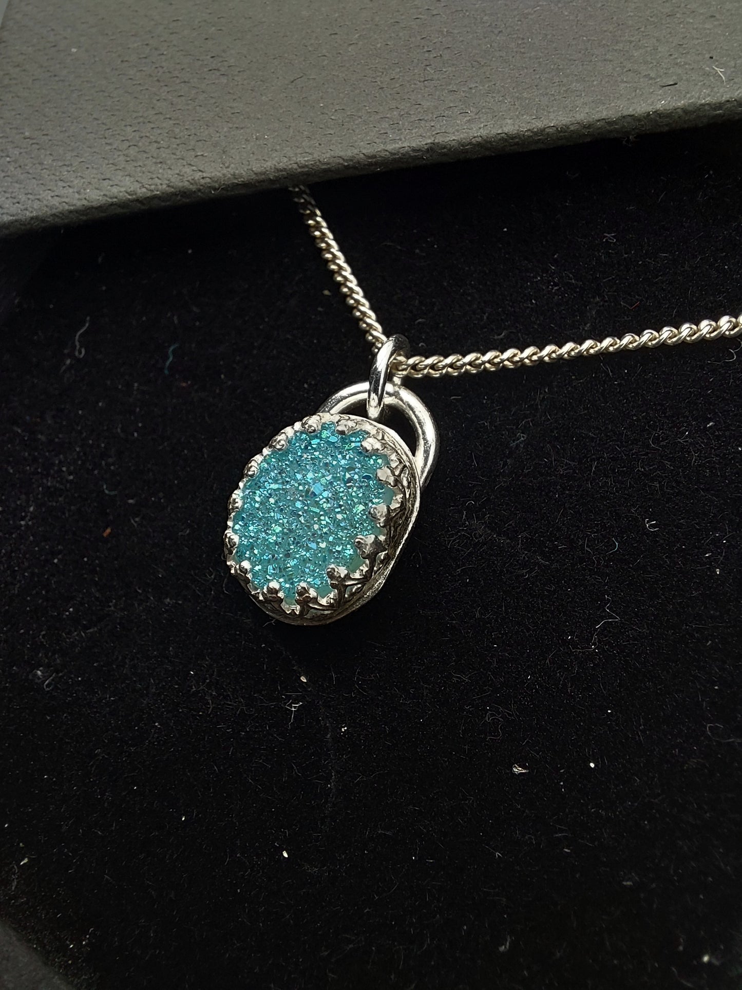 Aqua Blue Druzy Stone Pendant