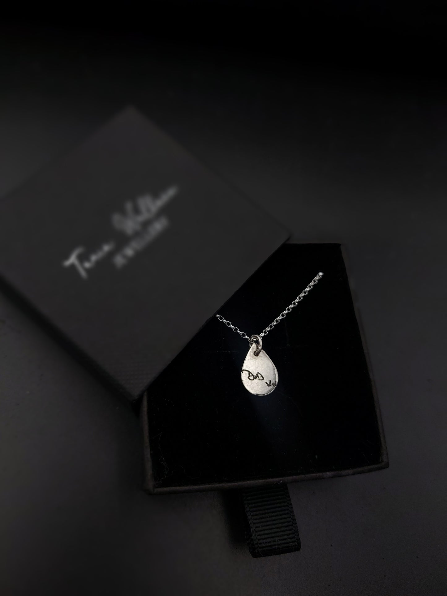 Personalised Teardrop Shaped Pendant with Handwriting or Text