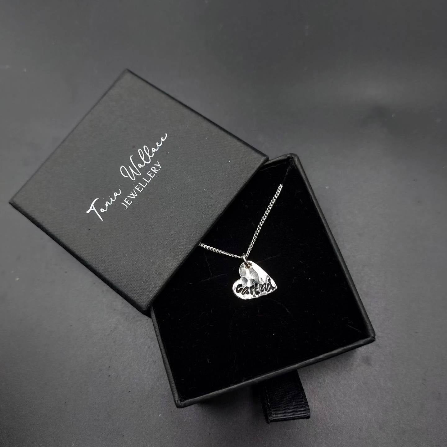 Textured Heart Pendant With 'Cariad'