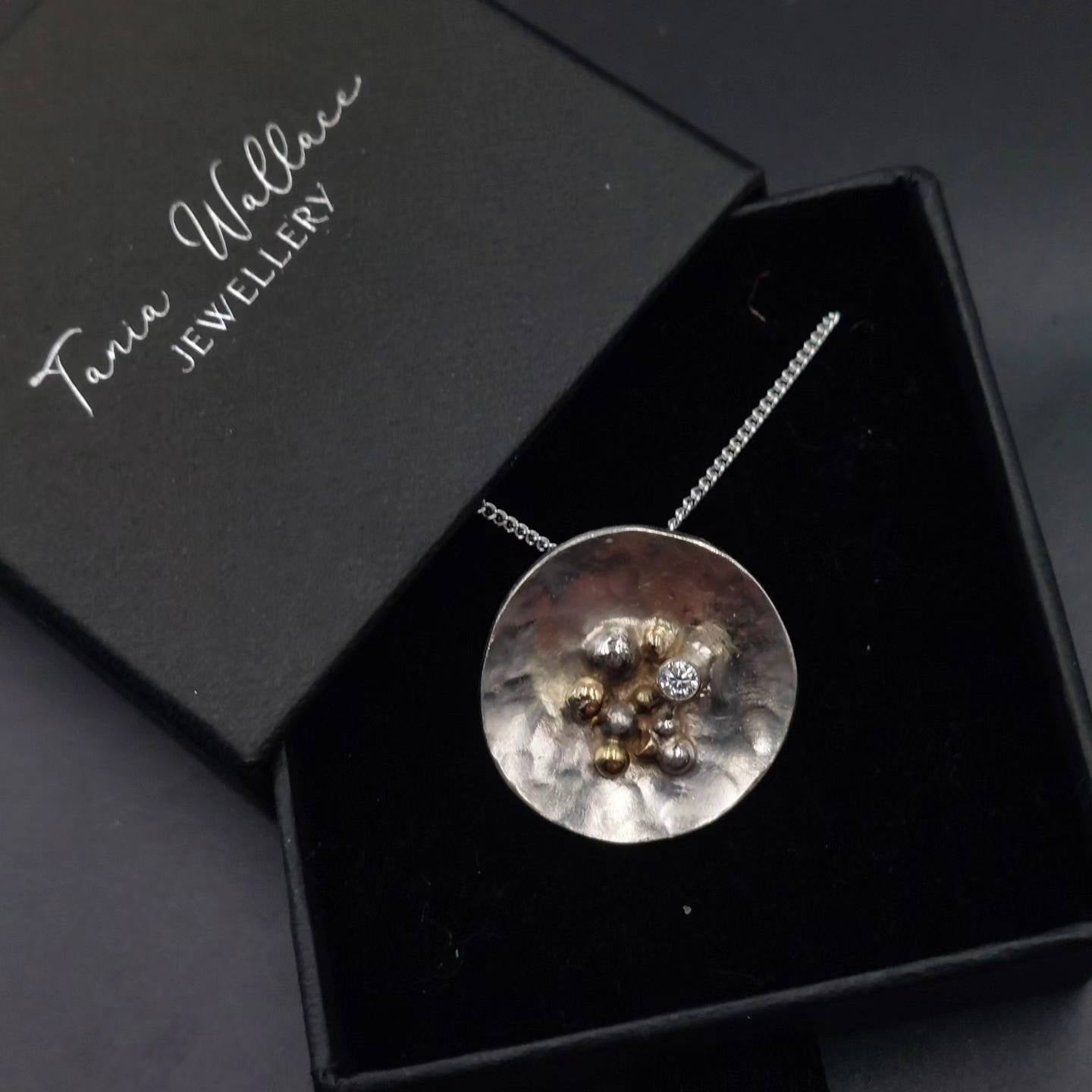 Ethical Diamond Pendant with Gold and Silver Balls
