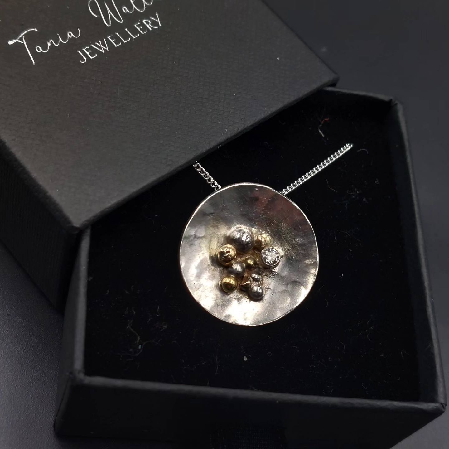 Ethical Diamond Pendant with Gold and Silver Balls