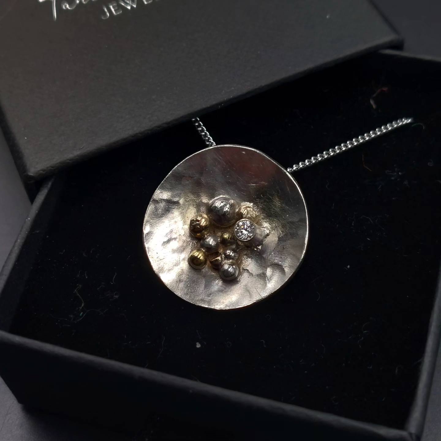 Ethical Diamond Pendant with Gold and Silver Balls
