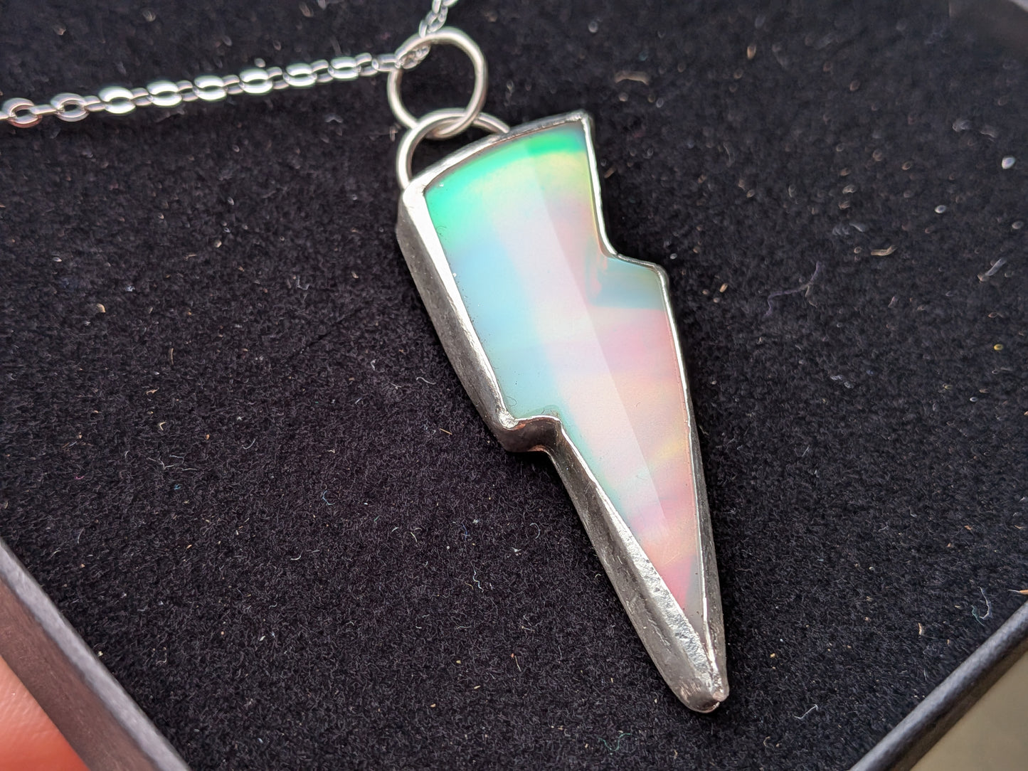 White Iridescent Bolt Pendant
