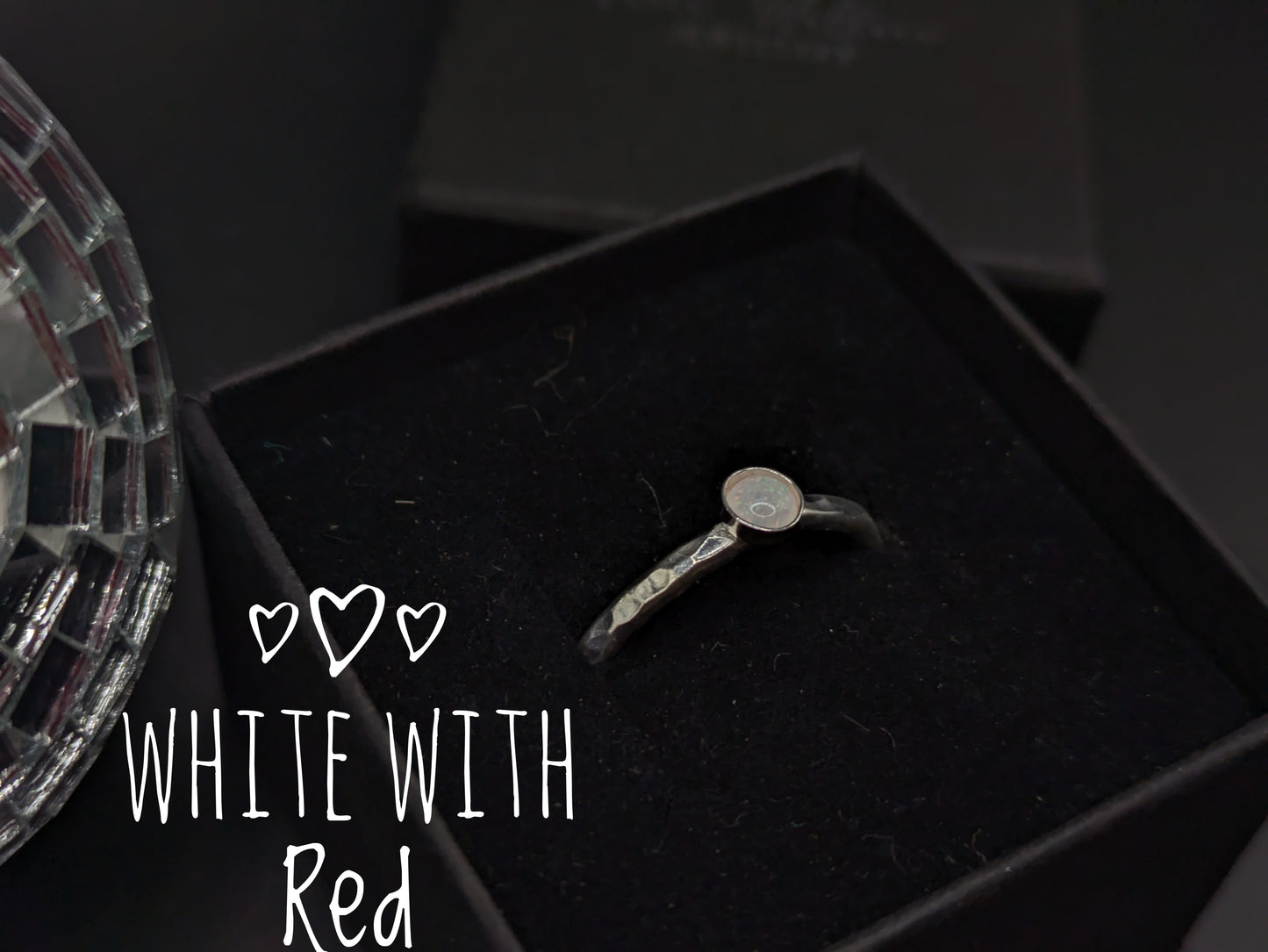 Sterling Silver Band With White and Red Opal