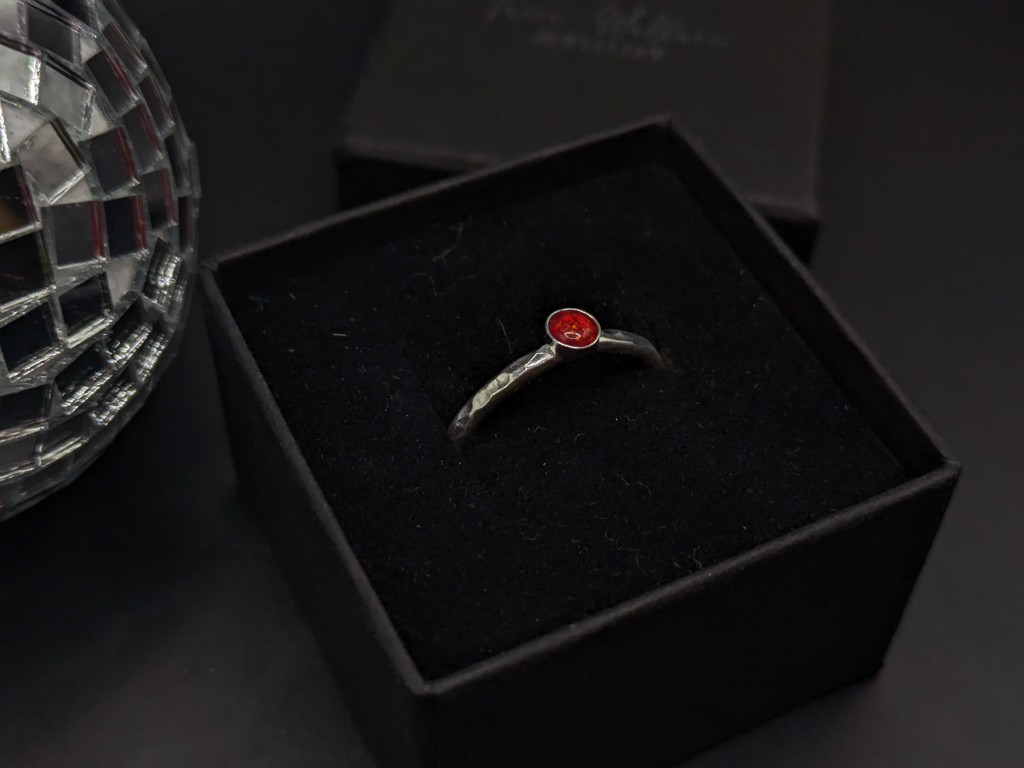 Sterling Silver Band With Flame Red Opal