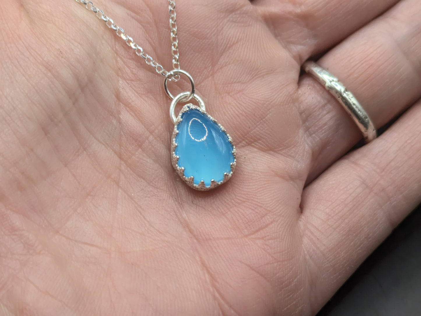 Blue Chalcedony Teardrop Pendant