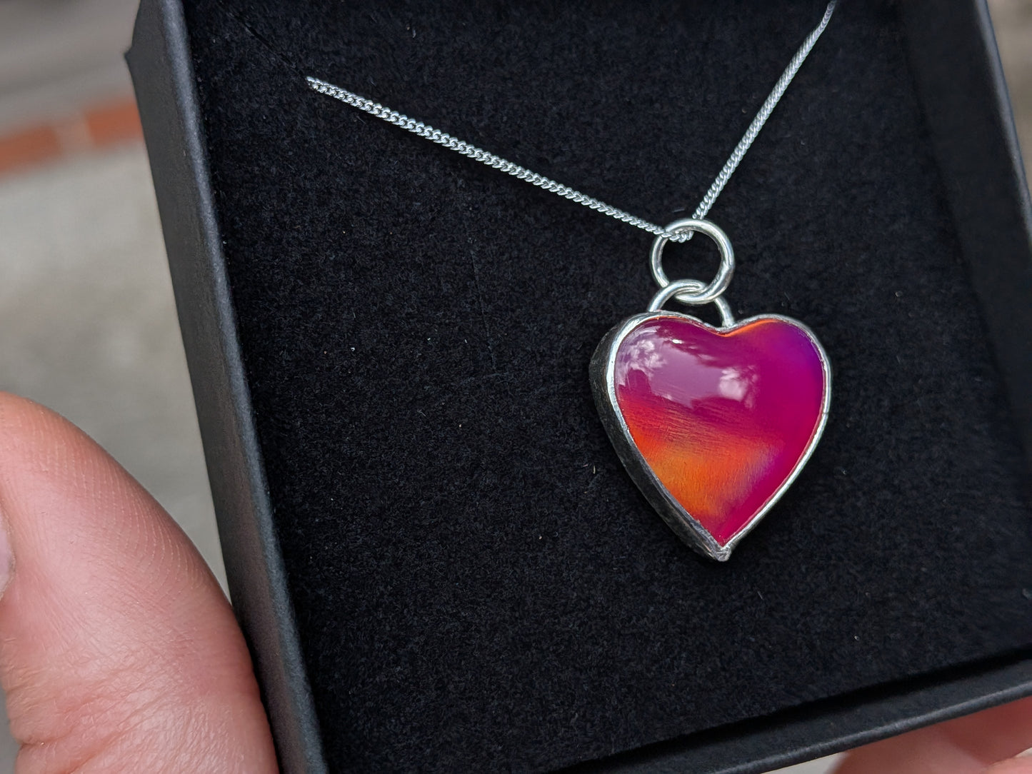 Cherry Red Aurora Opal Heart Pendant