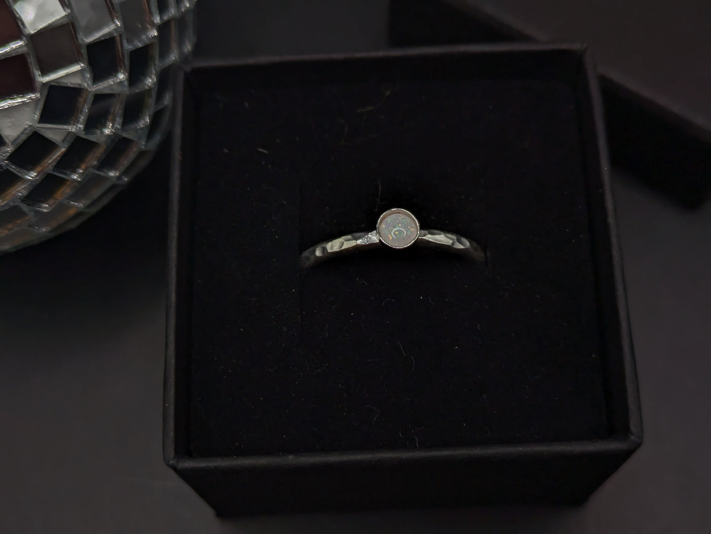 Sterling Silver Band With White and Red Opal