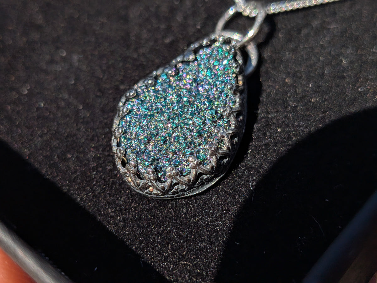 Blue/Black Druzy Quartz Pendant