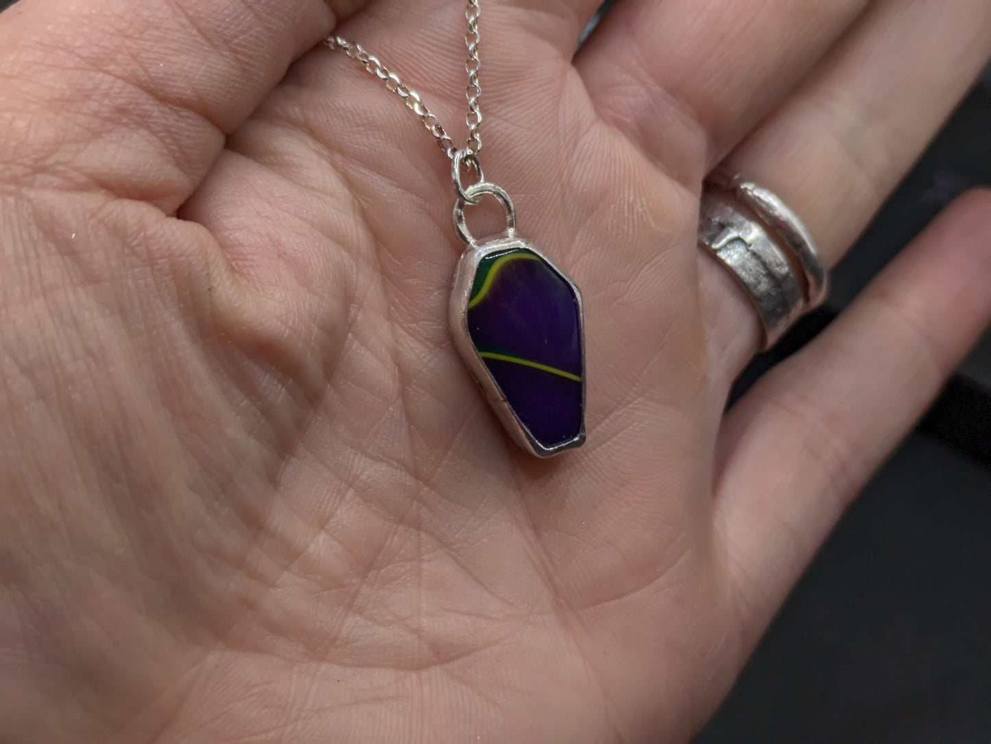 Purple and Green Acrylic Coffin Pendant