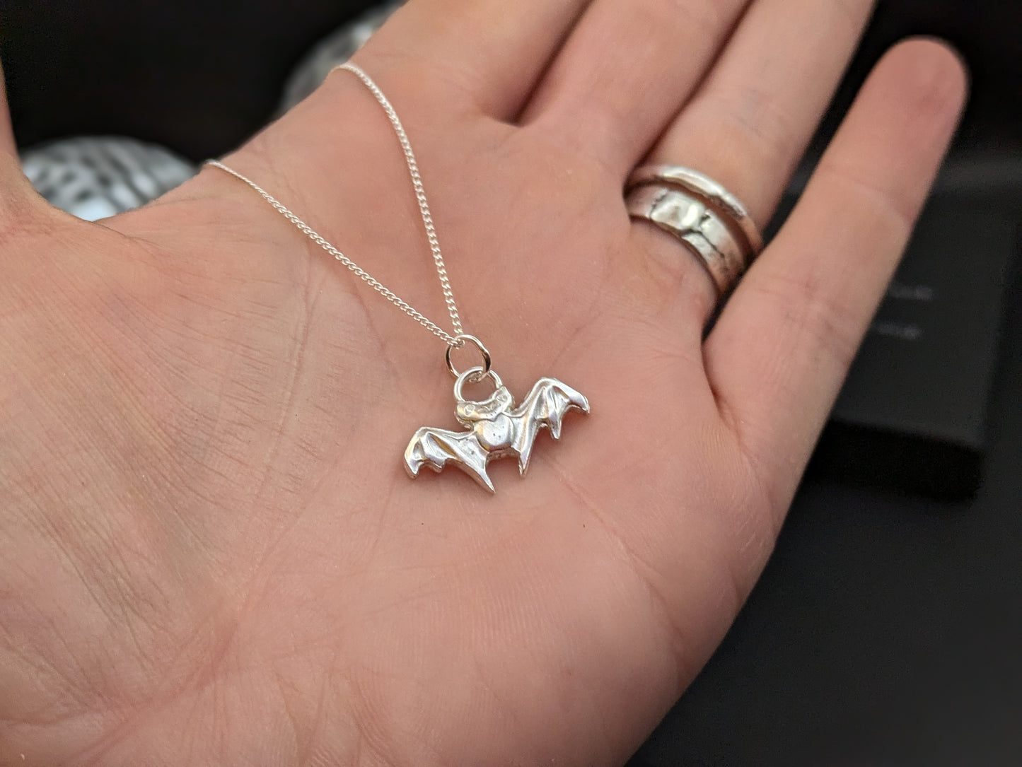 Sterling Silver Hand Pressed Bat Pendant