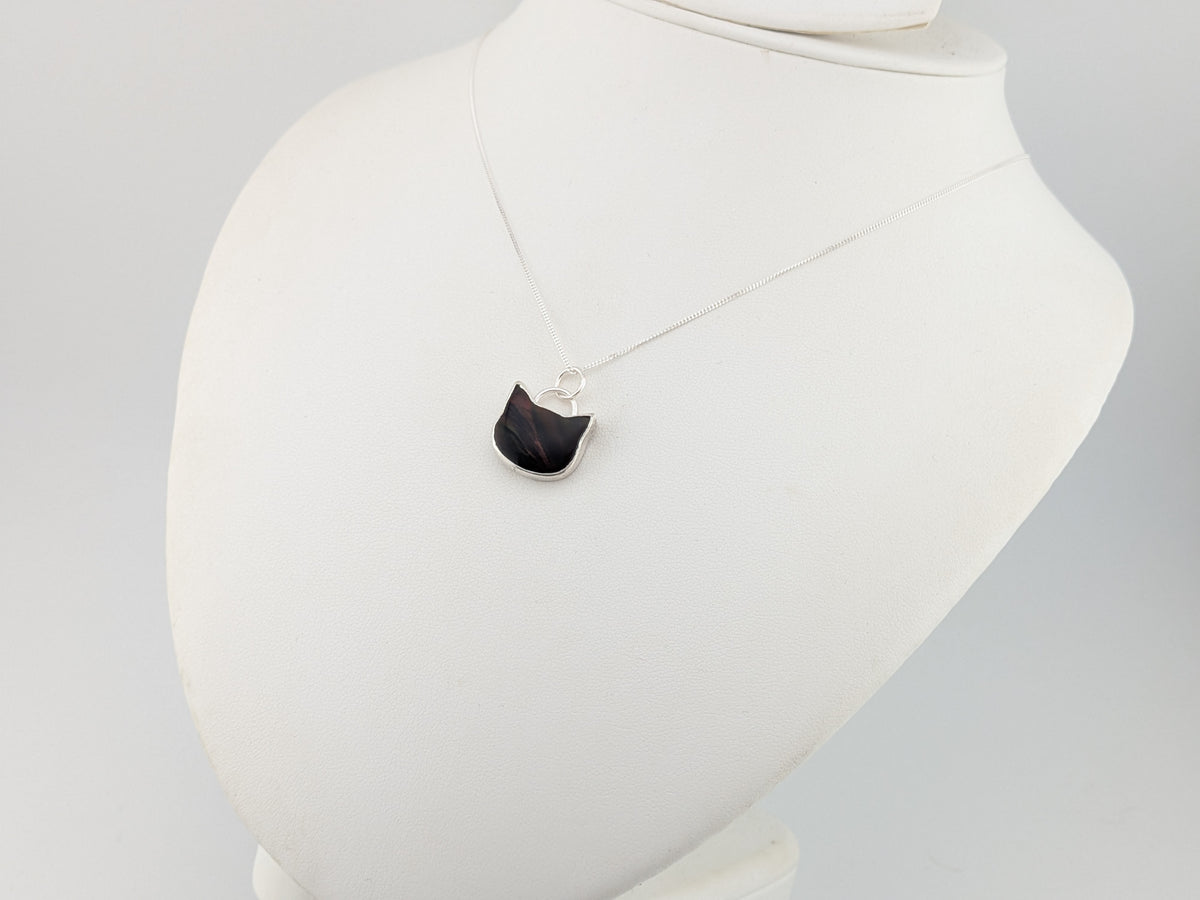 Iridescent Black Aurora Opal Cat Pendant