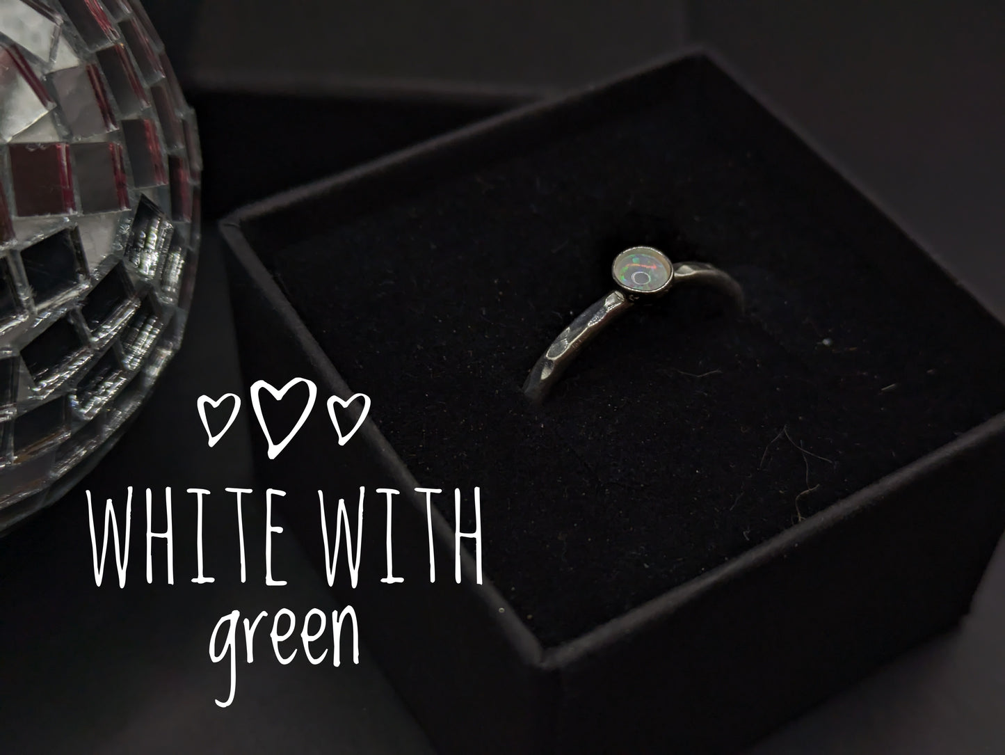 Sterling Silver Band With White & Green Opal