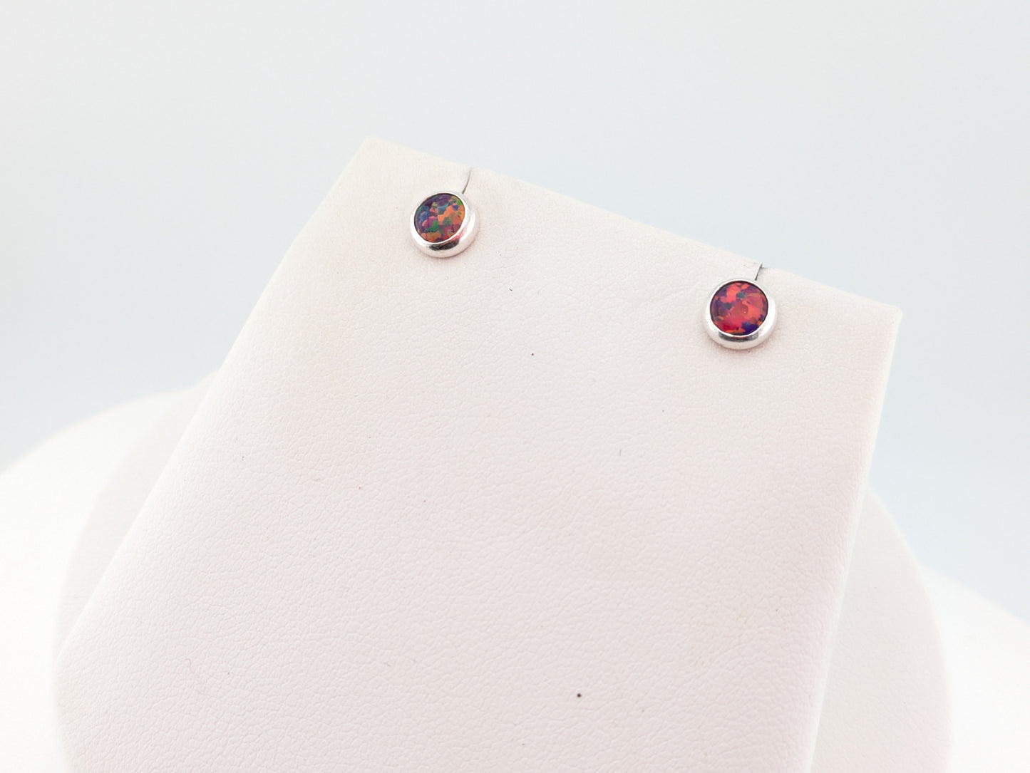 Ruby Fire Lab Opal Sterling Silver Studs