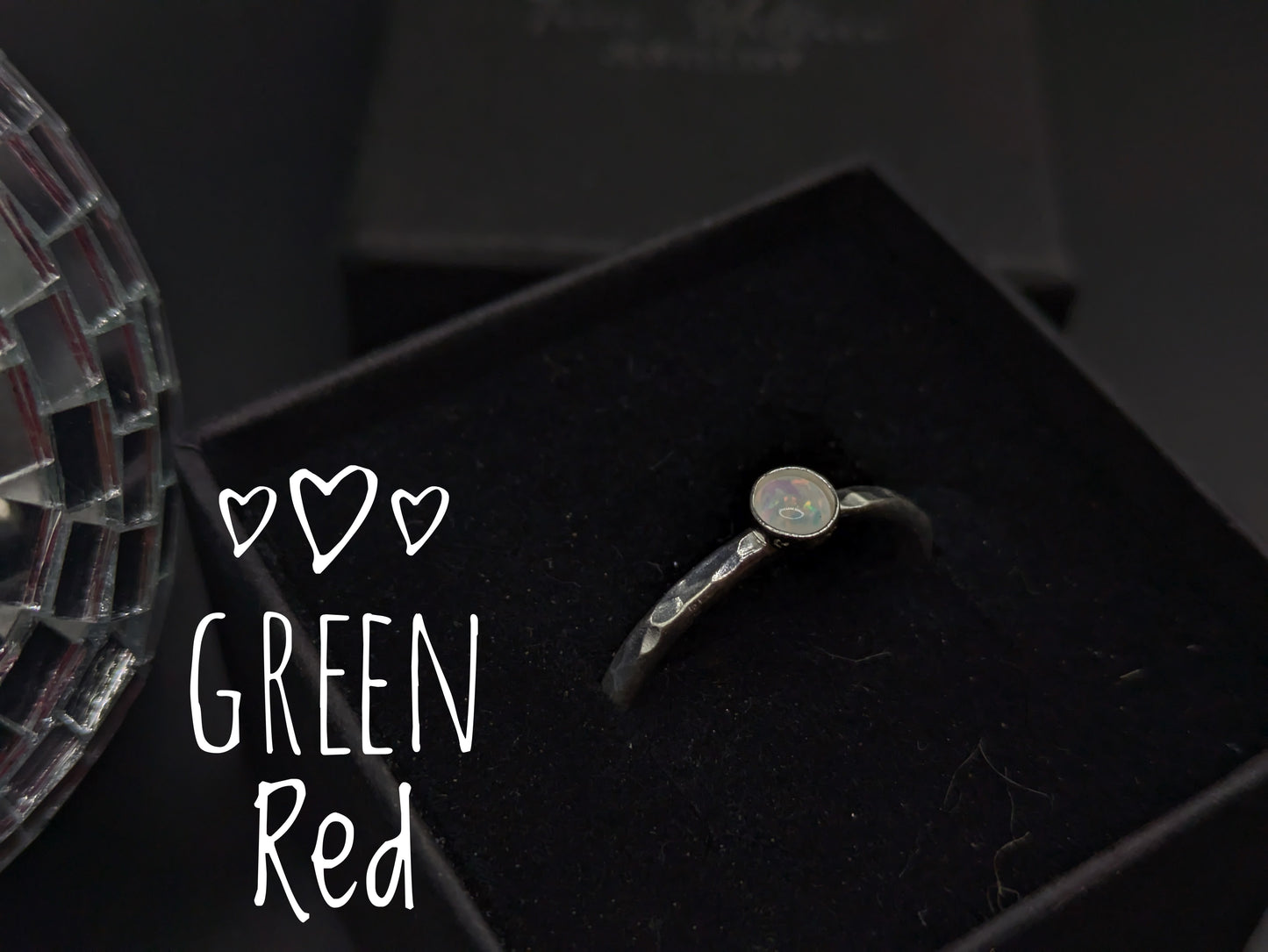 Sterling Silver Band With Red & Green Opal