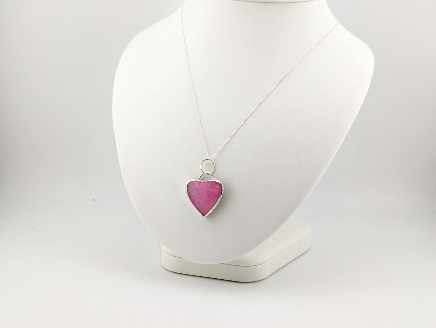 Pink Glitter Opal Heart Pendant