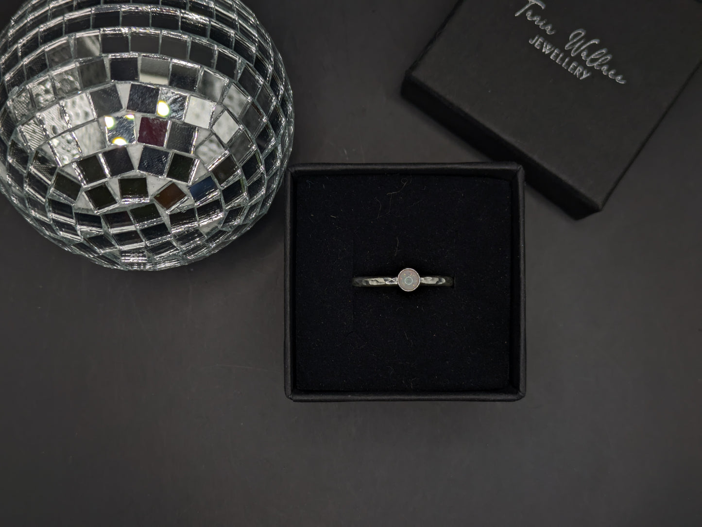 Sterling Silver Band With White and Red Opal