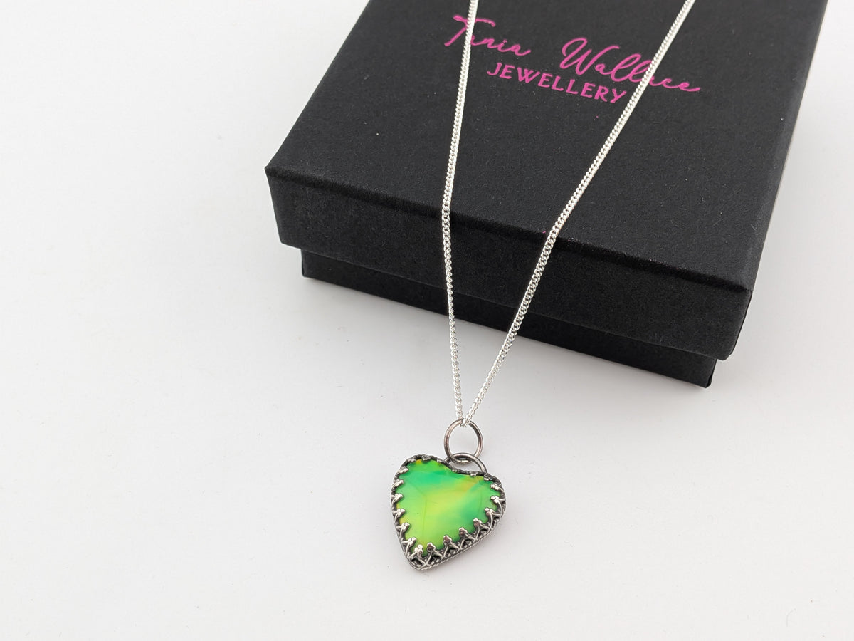 Green Aurora Opal Heart Pendant