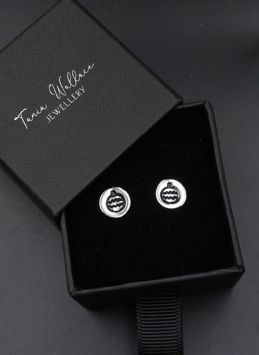 Silver Christmas Studs with Bauble Design
