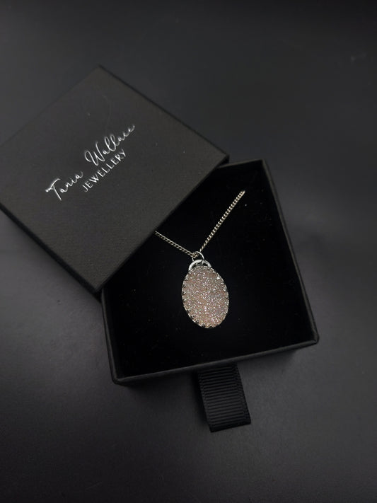 Pretty Iridescent White Druzy Pendant