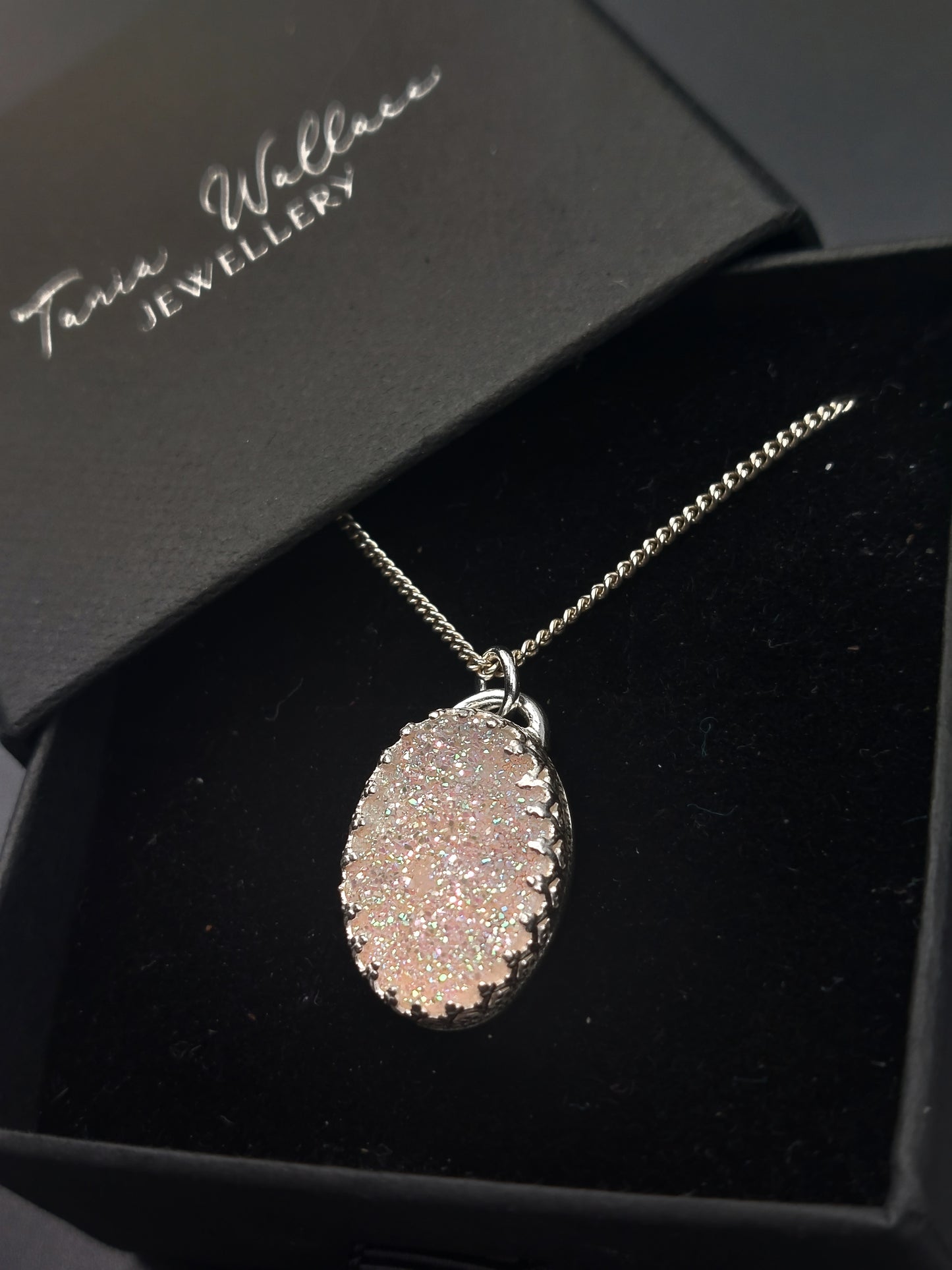 Pretty Iridescent White Druzy Pendant