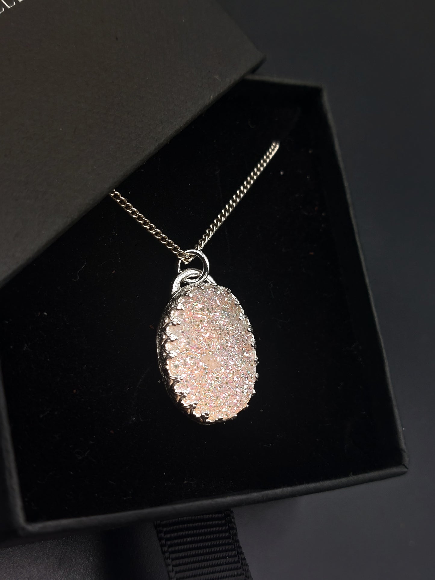 Pretty Iridescent White Druzy Pendant