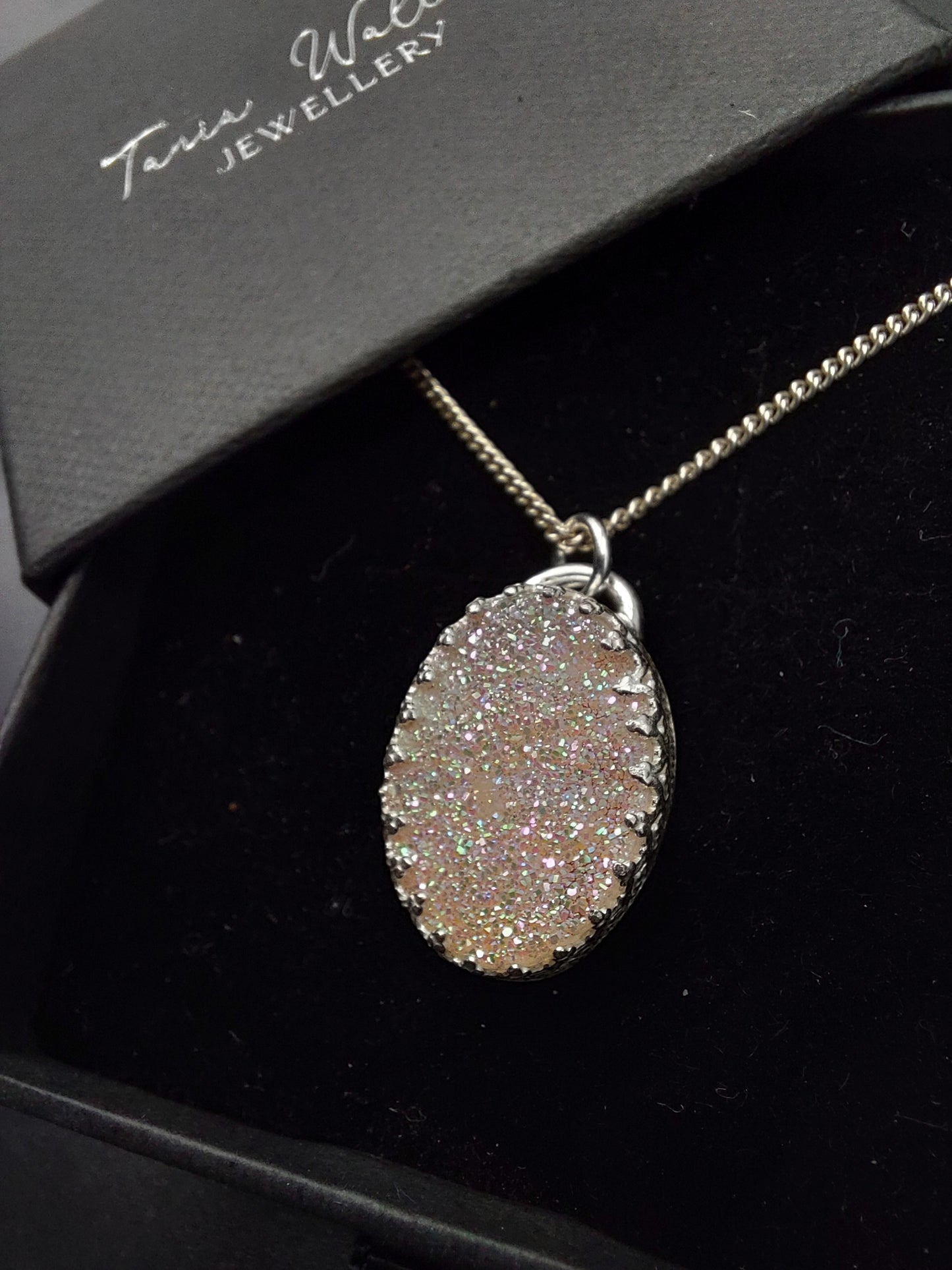 Pretty Iridescent White Druzy Pendant