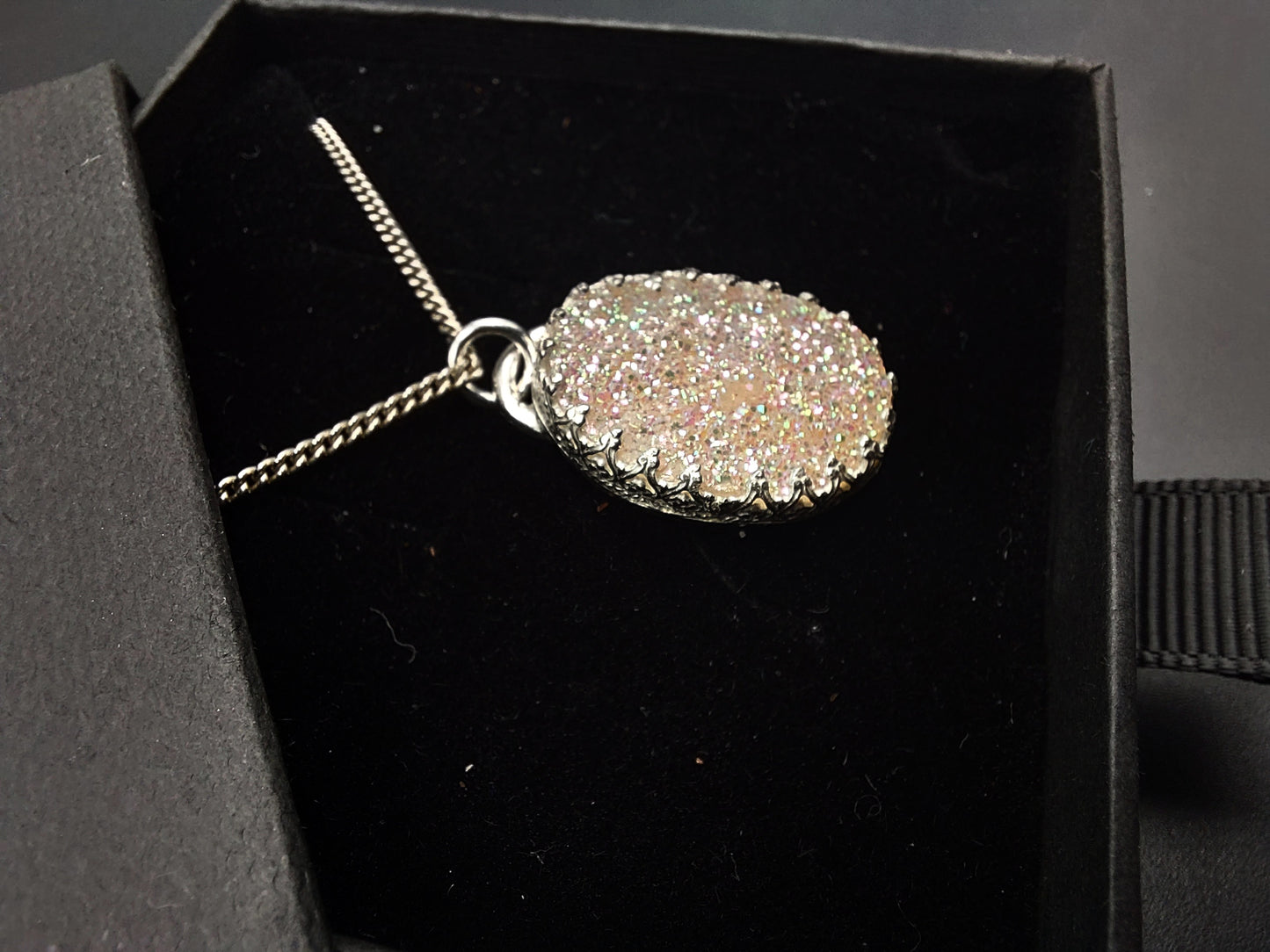 Pretty Iridescent White Druzy Pendant
