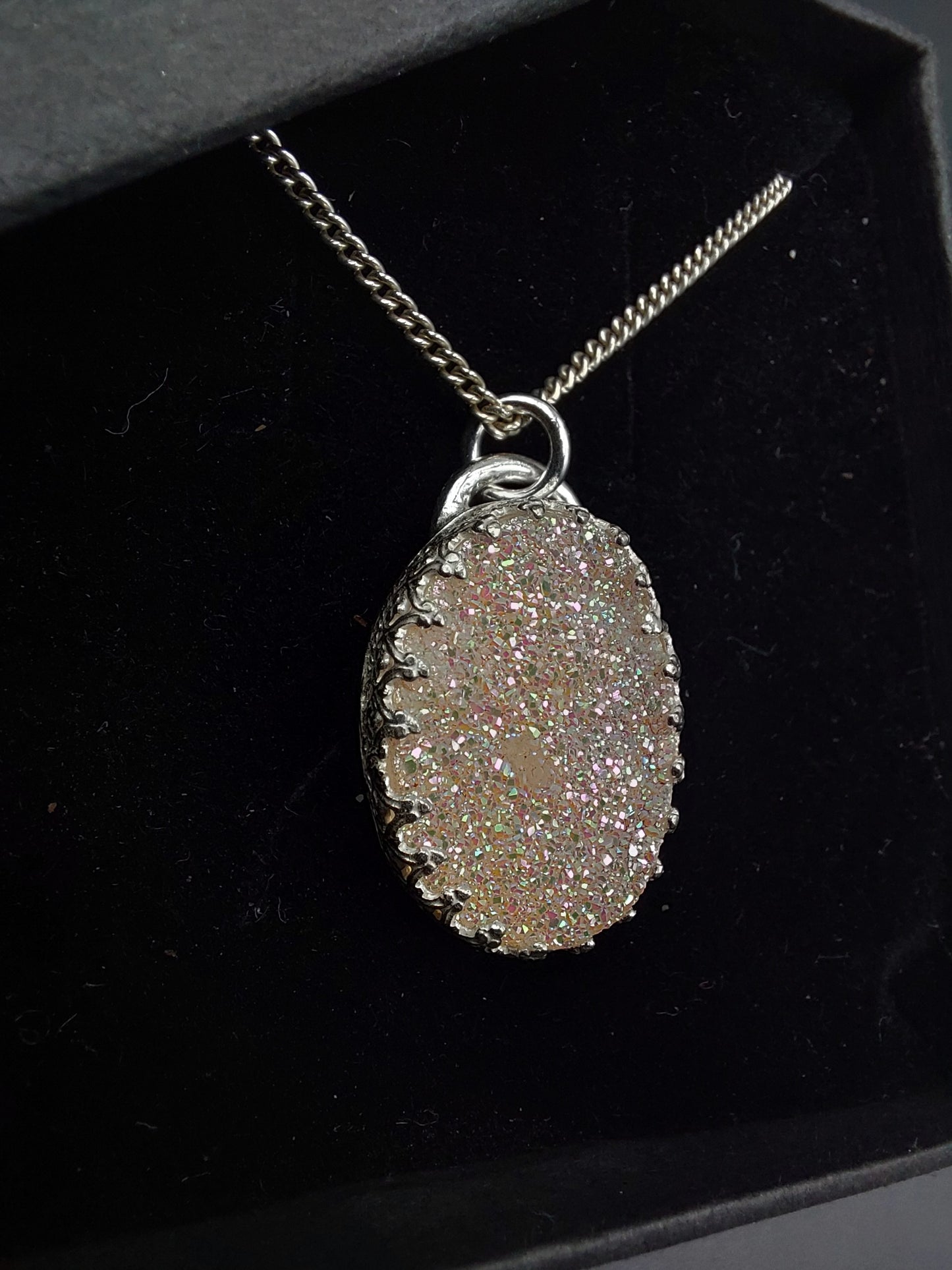 Pretty Iridescent White Druzy Pendant