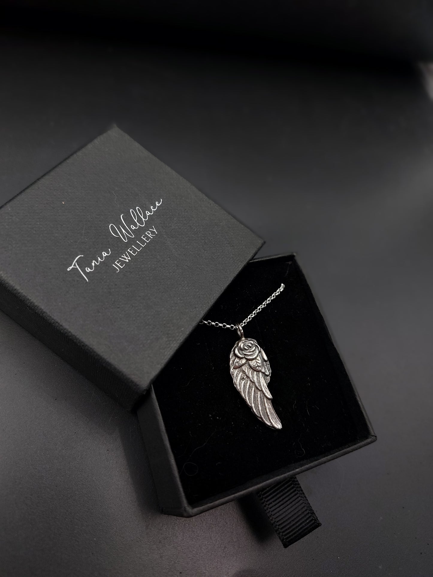 Unisex Angel Wing and Rose Sterling Silver Pendant
