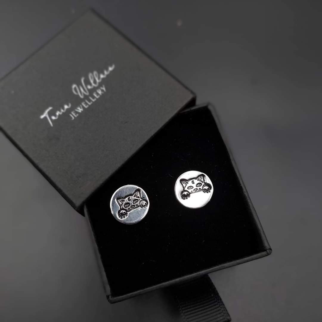 Large Silver Cat Studs