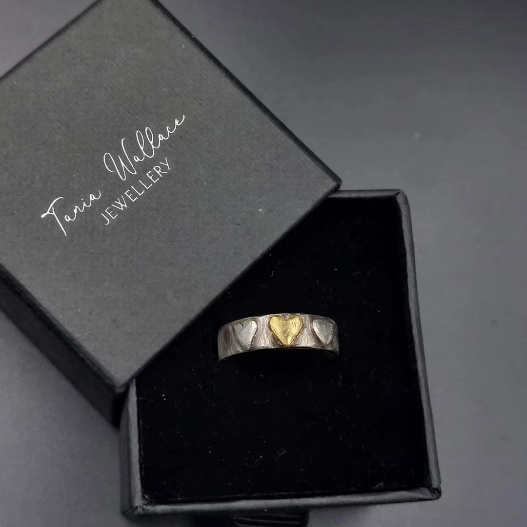 Sterling Silver and Brass Rustic Heart Ring
