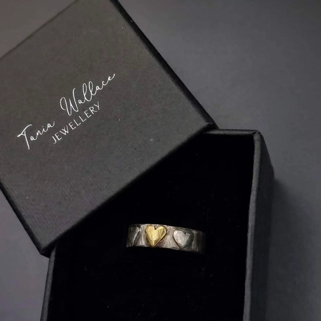 Sterling Silver and Brass Rustic Heart Ring
