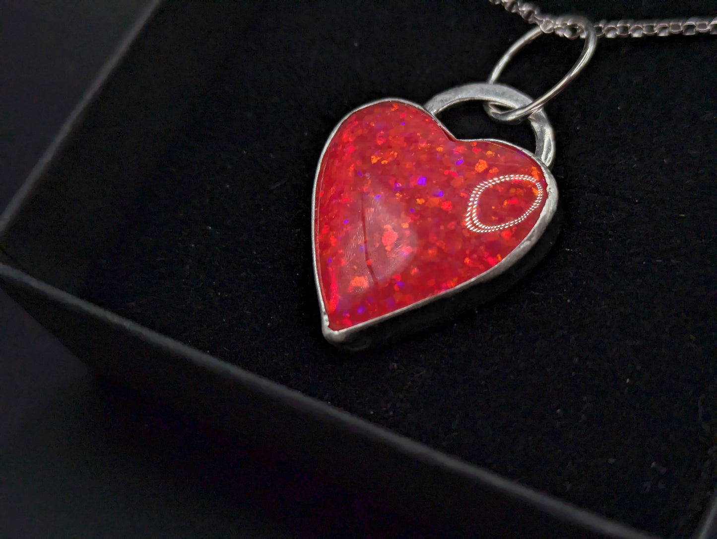 Glitter Opal Heart Pendant