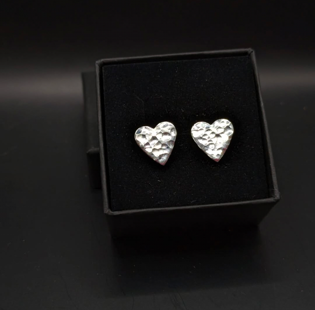 Silver Textured Heart Studs
