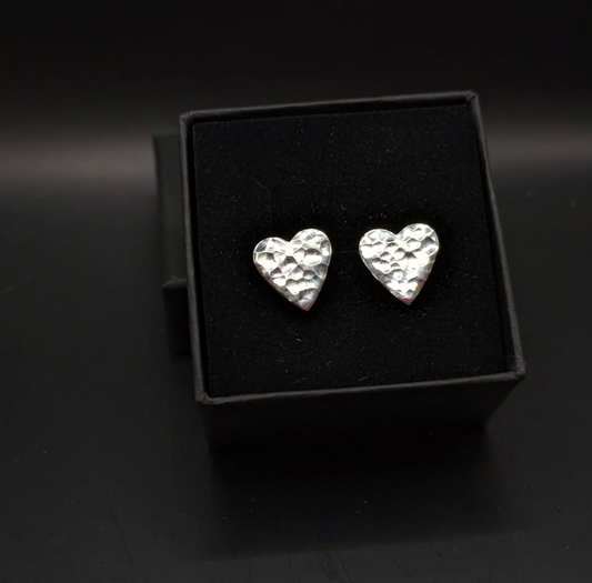 Silver Textured Heart Studs
