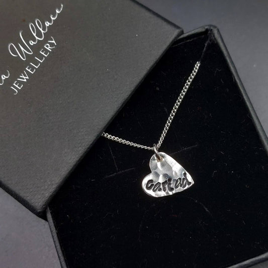 Textured Heart Pendant With 'Cariad'