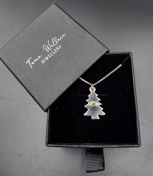 Christmas Pendant with Green Cubic Zirconia Stone