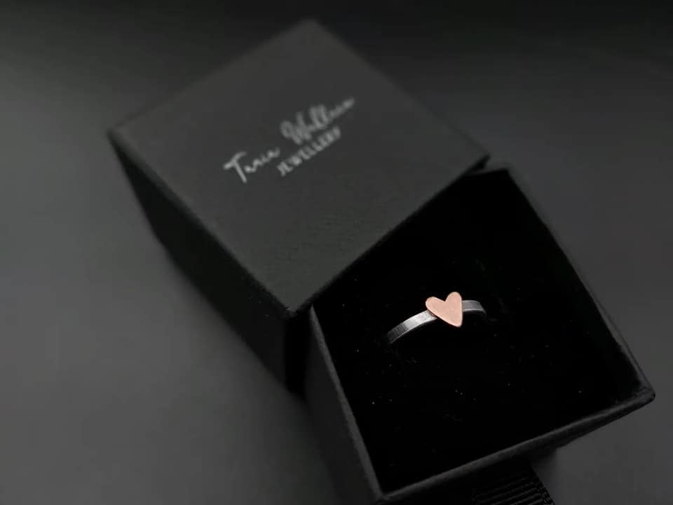 Copper and Silver Thin Band Heart Ring - Pre-Order Only