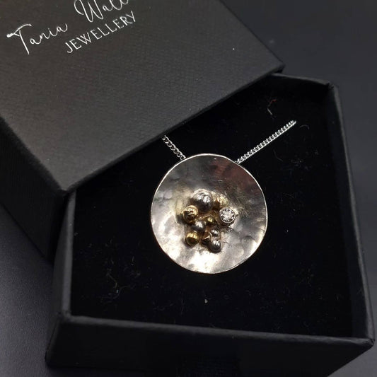 Ethical Diamond Pendant with Gold and Silver Balls