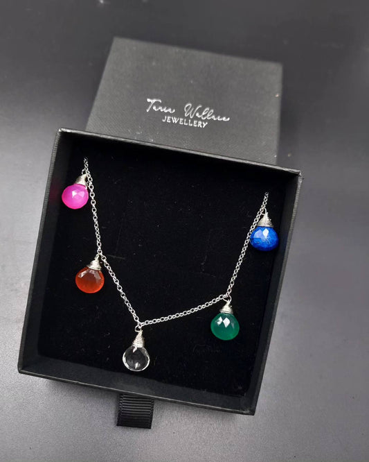 16" Necklace with assorted faceted gemstone drops