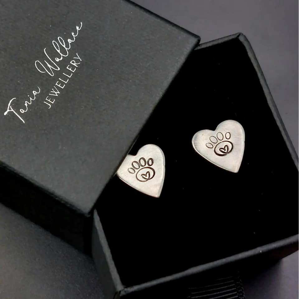 Pawprint Heart Studs