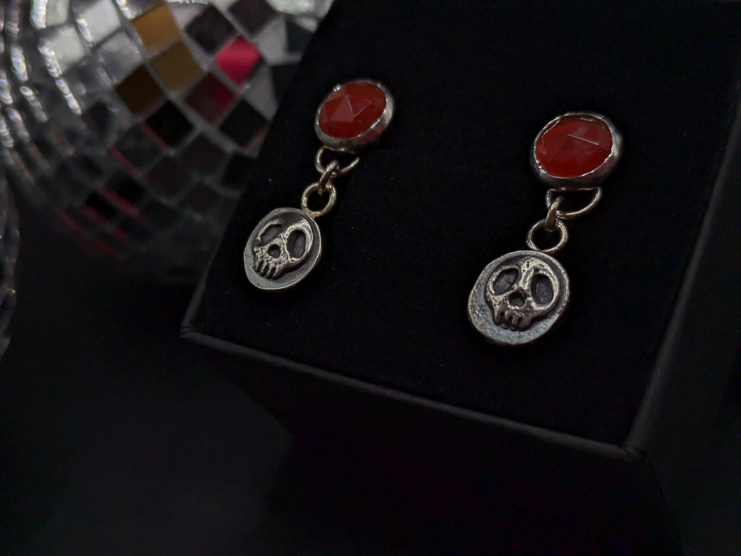 Carnelian and Silver Skull Drops