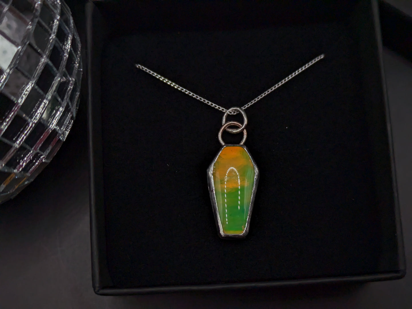 Bright Green Aurora Opal Coffin Pendant