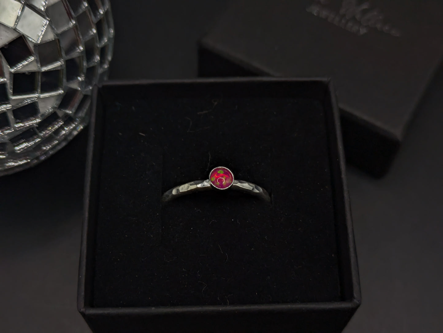 Sterling Silver Band With Bright Pink Opal