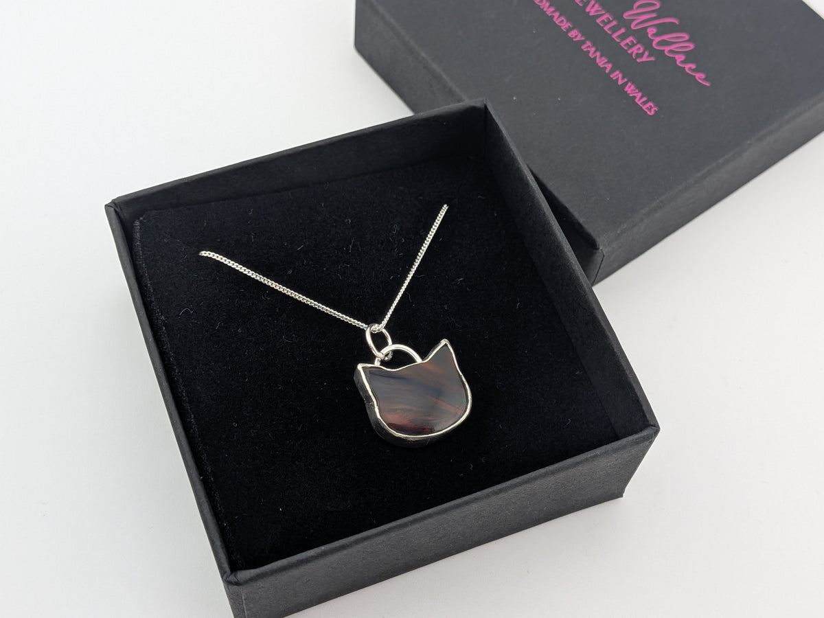 Iridescent Black Aurora Opal Cat Pendant