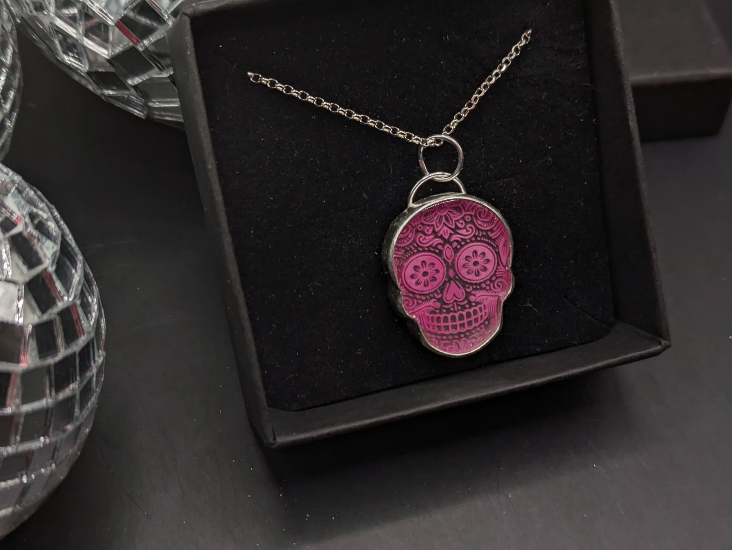 Pink Engraved Candy Skull Pendant