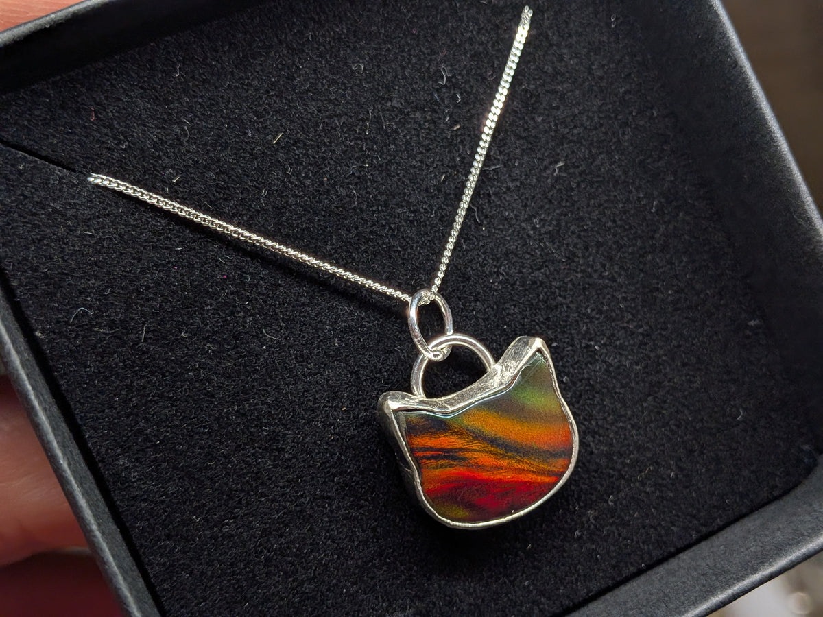 Iridescent Black Aurora Opal Cat Pendant
